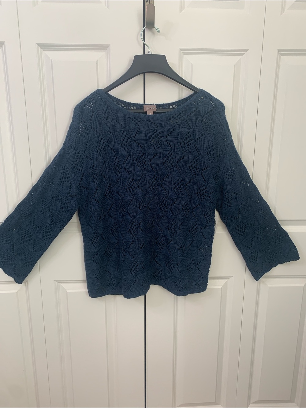 Chico's Navy Openwork Scoop-Neck Knit Sweater
